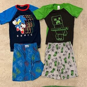 Sonic and Minecraft Kids Pajama Set - Blue, Green, Black